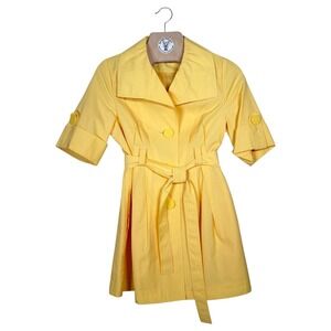 Ambition Petite Yellow Trench Coat Belted Short Sleeve XS PS Lightweight